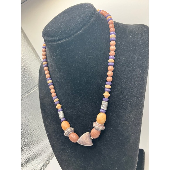 Brown and Beige Mixed Media Beaded Unisex 16 5/8 Inch Necklace! - Picture 4 of 6